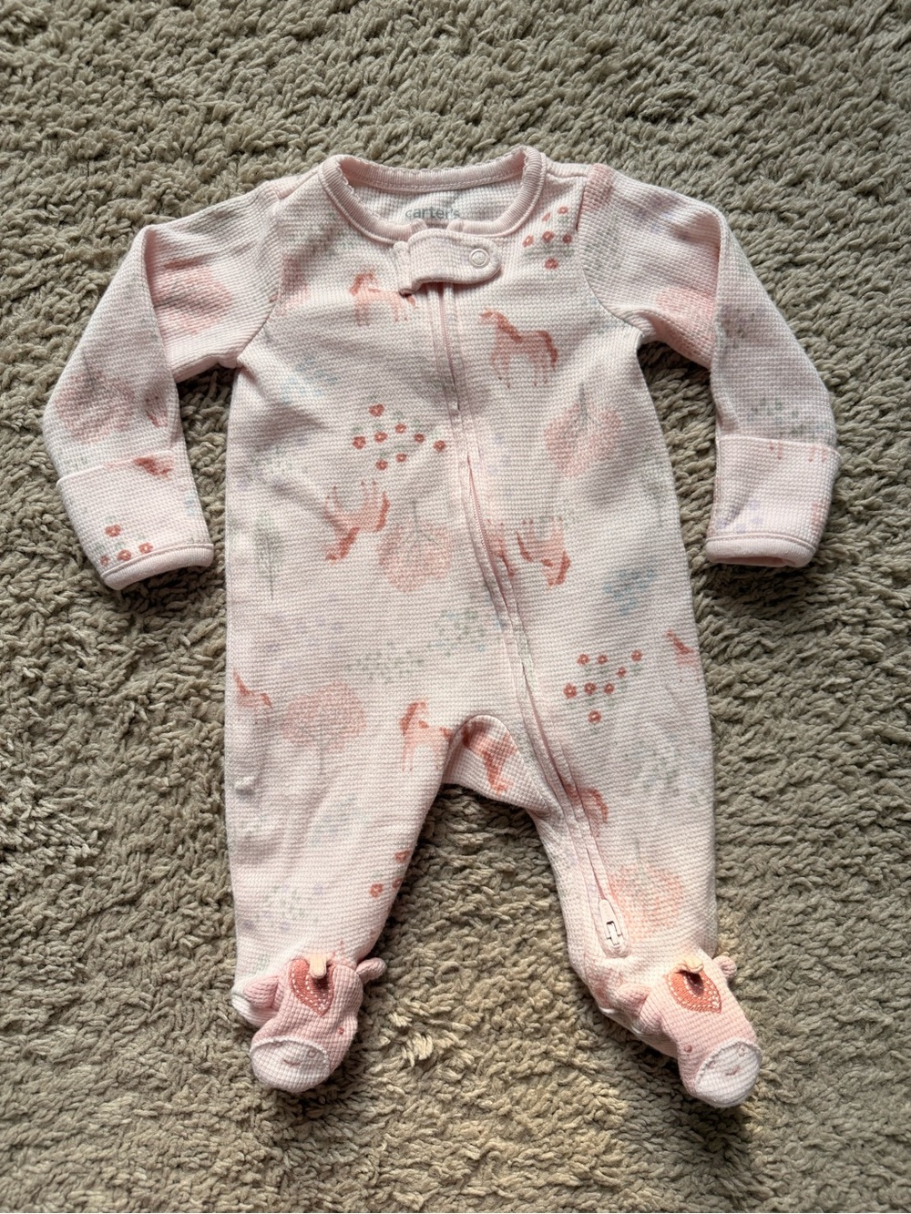 Carter's Light Pink Footed Cotton One-Piece Newborn with Subtle Animal Print
